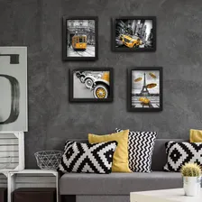 Quadros Paris New York Cidades Amarelo 33x43cm Moldura Preta Foto mini 2
