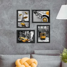 Quadros Paris New York Cidades Amarelo 33x43cm Moldura Preta Foto mini 3