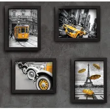 Quadros Paris New York Cidades Amarelo 33x43cm Moldura Preta Foto mini 1