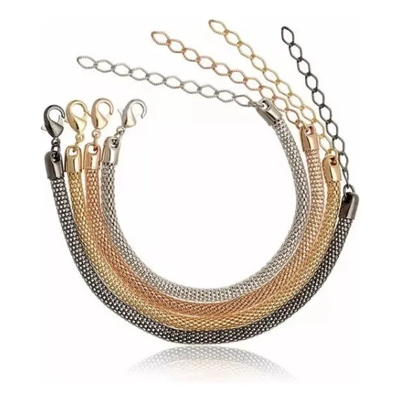 Quarteto De Pulseiras Italianas Malhas Folheadas Ouro 18k Foto 1