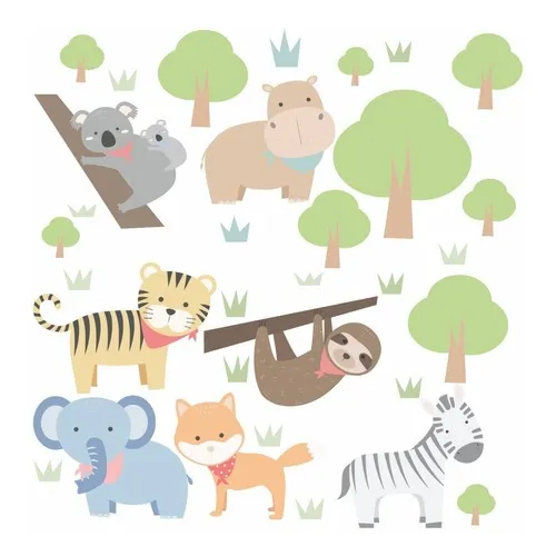 Quartinho Decorado Adesivo Bebê Infantil Zoo Safari Animais Floresta Baby C36 Foto 1