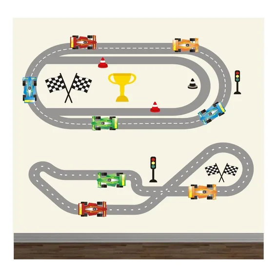 Quartinho Decorado Adesivo Parede Infantil Decorativo Pista De Corrida Carros Cor Adesivo Pista M04 Foto 1