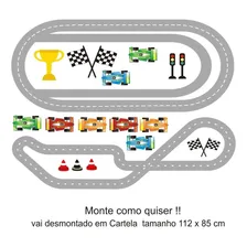 Quartinho Decorado Adesivo Parede Infantil Decorativo Pista De Corrida Carros Cor Adesivo Pista M04 Foto mini 2