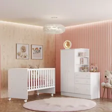 Quarto Bebê Roupeiro 2 Porta Cômoda 3 Gavetas Berço Branco Foto mini 1