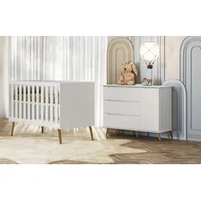 Quarto Bebe Retrô 100% Mdf- Lunna Berço + Gaveteiro - Branco Foto mini  2