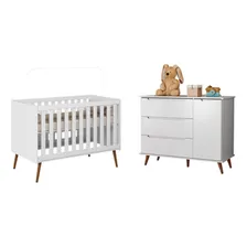 Quarto Bebe Retrô 100% Mdf- Lunna Berço + Gaveteiro - Branco Foto  mini 1