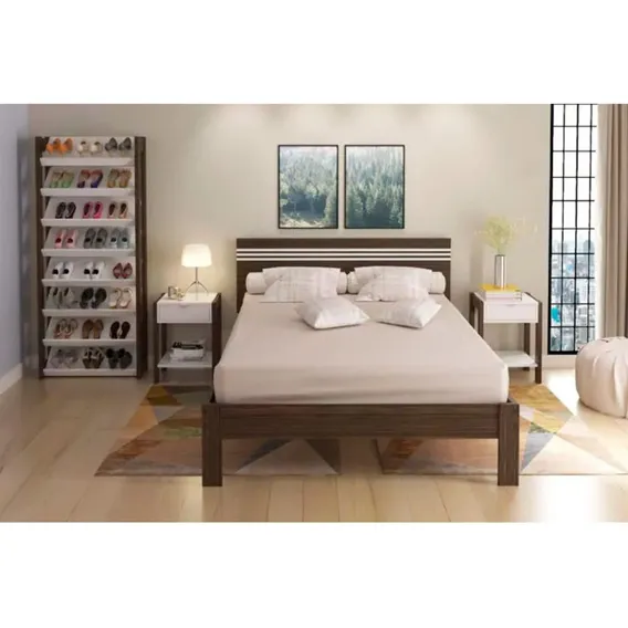 Quarto Casal Completo 4 Peças Cama De Cm8009 + 2 Mesas Cabe Foto 1