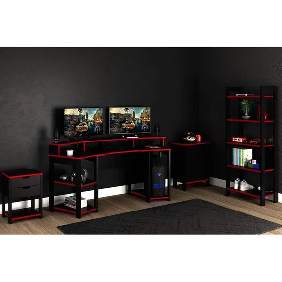 Quarto Completo Solteiro Gamer 4 Peças Mesa Cabeceira + Mes Foto 1