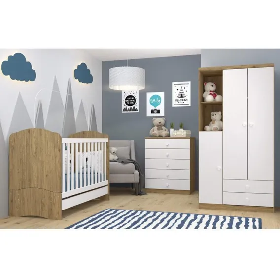 Quarto De Bebê Com Guarda-roupa 3 Portas Cômoda E Cf Foto 1