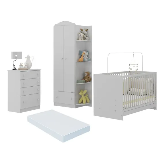 Quarto de Bebê Completo com Berço 3 em 1 com Colchão Multimóveis MP4154 Cor Branco Foto 1
