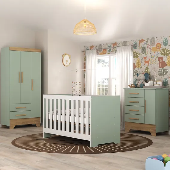 Quarto De Bebê Completo Guarda Roupa 4 Portas 2 Gavetas Com Foto 1
