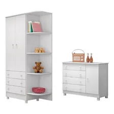 Quarto De Bebê Kit Com Guarda Roupa E Cômoda Lua Nova Branco Foto mini 1