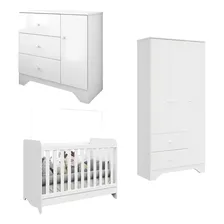 Quarto De Bebê Completo Roupeiro Cômoda Berço 3em1 Branco Cor Branco Brilho Foto mini  2