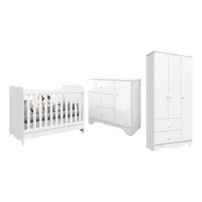Quarto De Bebê Completo Roupeiro Cômoda Berço 3em1 Branco Cor Branco Brilho Foto  mini 1