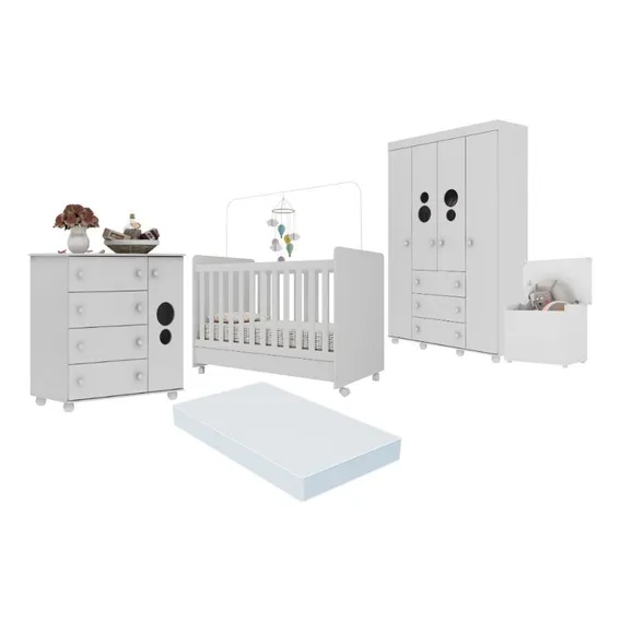 Quarto Infantil Completo com Berço Americano 3 em 1 com Colchão Incluso Multimóveis MP4361 Branco Foto 1