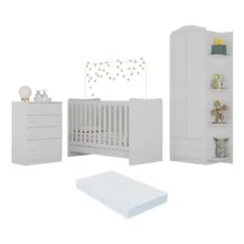 Quarto Infantil Completo João e Maria com berço 4 em 1 + colchão Multimóveis + Roupeiro e cômoda Bco Foto mini 1