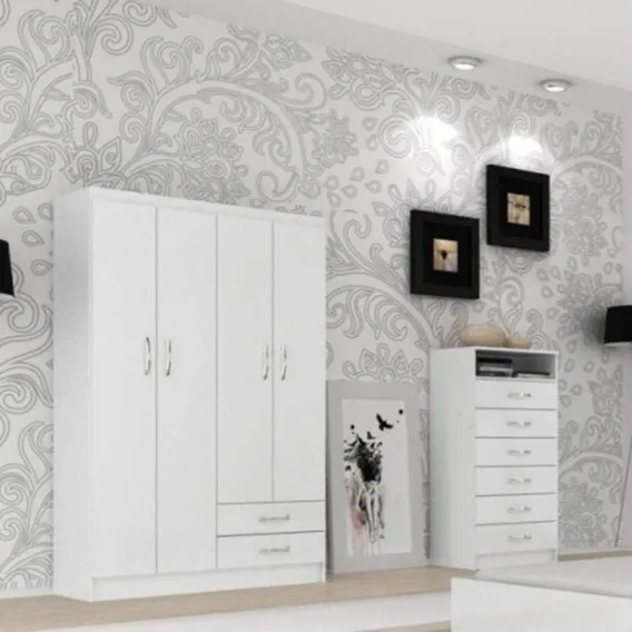 Quarto Solteiro Com Guarda Roupa 4 Portas E C么moda 6 Fe Foto 1