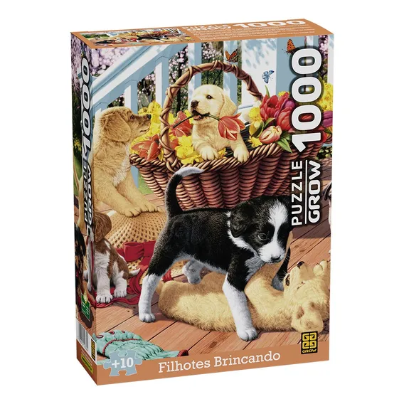 Quebra Cabeça 1000 Peças Filhotes Brincando Grow Foto 1