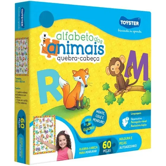 Quebra-cabeça Alfabeto Animais 60 Peças Toyster Brinquedos Foto 1