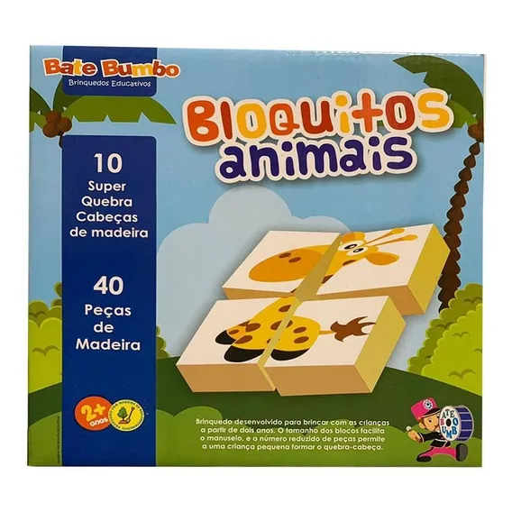Quebra-cabeça Bloquitos Animais Brinquedo Educativo Foto 1