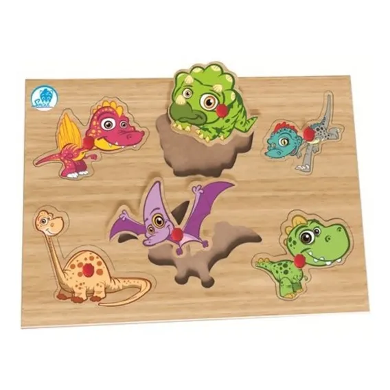 Quebra Cabeça Encaixe Pinos Dinos 6pcs Simque Foto 1