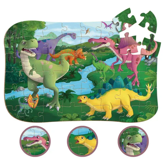 Quebra Cabeça Madeira 48 Peças Gigante Dinossauros 47x32 Cm Foto 1