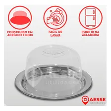 Queijeira Aço Inox Acrílico Conjunto Para Queijo Com Tampa Foto mini 2