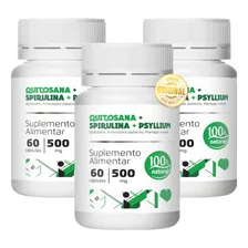 Quitosana Spirulina Psyllium - Kit 3 Frascos - 60 Cáps Cada. Sabor Sem sabor Foto mini 4