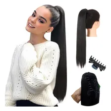 Rabo De Cavalo Liso OrgĂąnico IdĂȘntico Ao Humano 70cm+brinde Cor Preto Foto mini 1