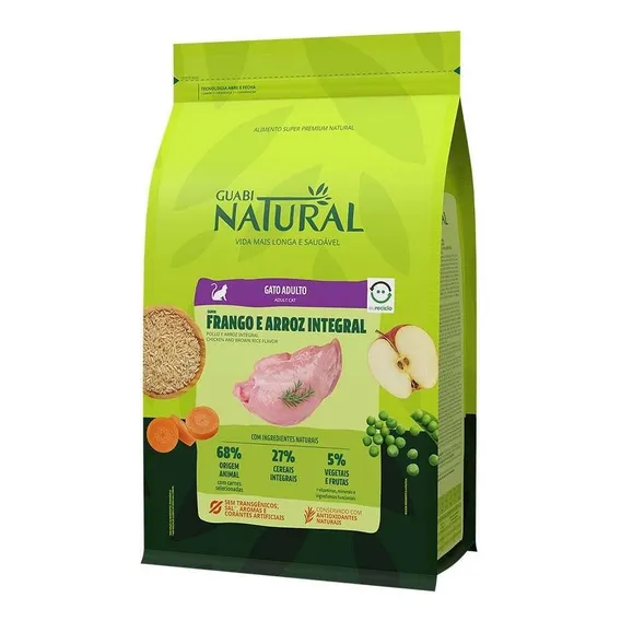 Ração Gato Adulto Guabi Natural Frango Arroz Integral 7,5kg Foto 1