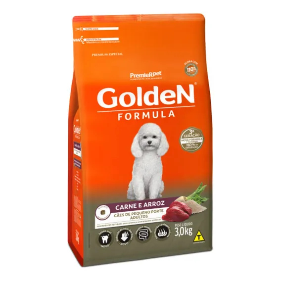 Ração Golden Fórmula Mini Bits Cães Adultos Pequeno Porte Carne e Arroz 3kg Original Foto 1