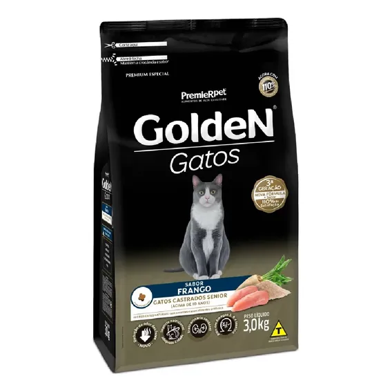 Ração Golden Para Gatos Sênior Castrados Sabor Frango 3 Kg Foto 1