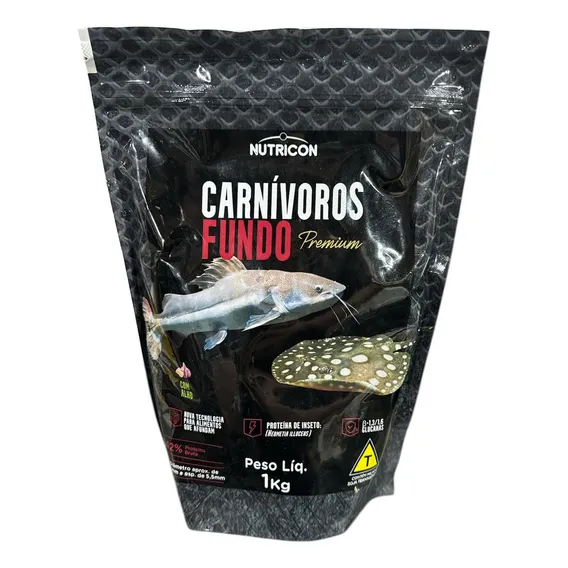Ração Para Peixes Carnívoros Fundo Nutricon Com Alho 1kg Bag Foto 1
