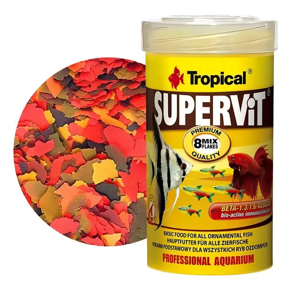 Ração Tropical Supervit Flakes 100g P/ Peixes Ornamentais Foto 1