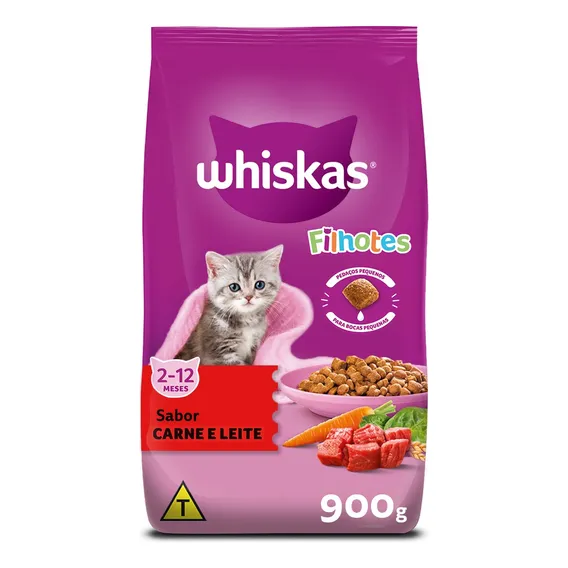 Ração Whiskas Para Gatos Filhotes Sabor Carne e Leite 900g Foto 1
