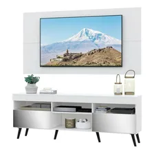 Rack C/ Esp, Painel E Sup Tv 65 Londres Multimóveis Retr B/p Cor Branco/Preto Foto mini  2