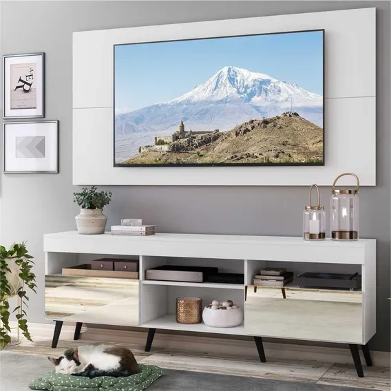 Rack C/ Esp, Painel E Sup Tv 65 Londres Multimóveis Retr B/p Cor Branco/Preto Foto 1