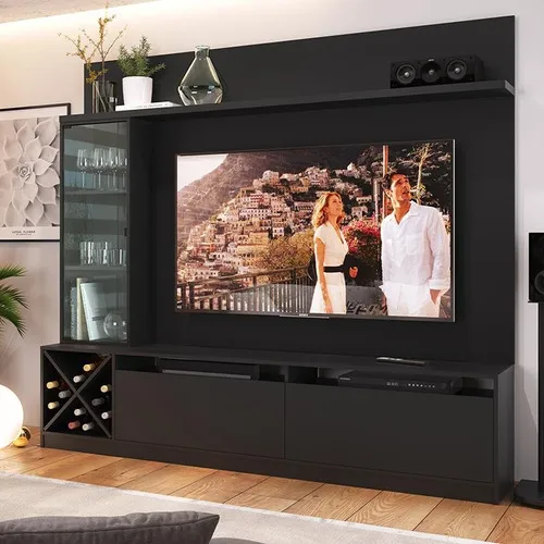 Rack Com Painel Para Tv Até 50 Polegadas Com Adega E Cor Preto Foto 1