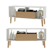 Rack Estante Tv Sala Madeira Com Pé Bancada Gaveta Branco Foto mini  3