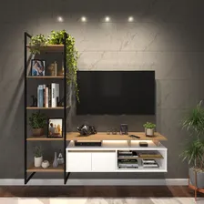 Rack Industrial Home Theater C/ Estante Ferro E Madeira Cor Lamina/Preto/Branco Foto mini  2