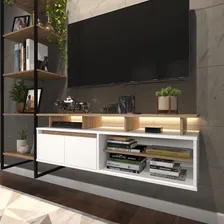 Rack Industrial Home Theater C/ Estante Ferro E Madeira Cor Lamina/Preto/Branco Foto mini  3