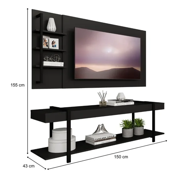 Rack Painel Tv 50 Polegadas Ohio Carraro Preto Foto 1
