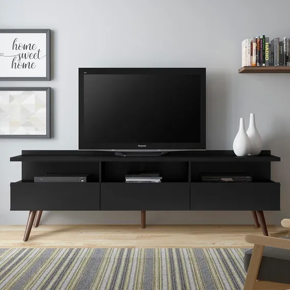 Rack Para Tv Até 65 Polegadas Madesa Londres Com Pés Retro Cor Preto 60021CPC Foto 1