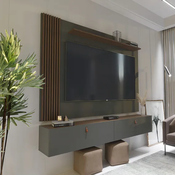 Rack Suspenso Com Painel Suspenso Para Tv Até 70 Polegadas Cor Cinza Foto 1
