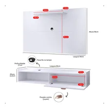 Rack Suspenso Pequeno Painel Parede Quarto Tv Estante Sala Cor Branco Brilho Foto mini 4