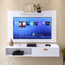 Rack Suspenso Pequeno Painel Parede Quarto Tv Estante Sala Cor Branco Brilho Foto mini  2