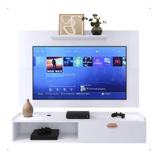 Rack Suspenso Pequeno Painel Parede Quarto Tv Estante Sala Cor Branco Brilho Foto  mini 1