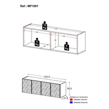 Rack Tv Até 50 Pol Suspenso C/ Espelhos Multimóveis Mp1081 Cor Branco Foto mini 3