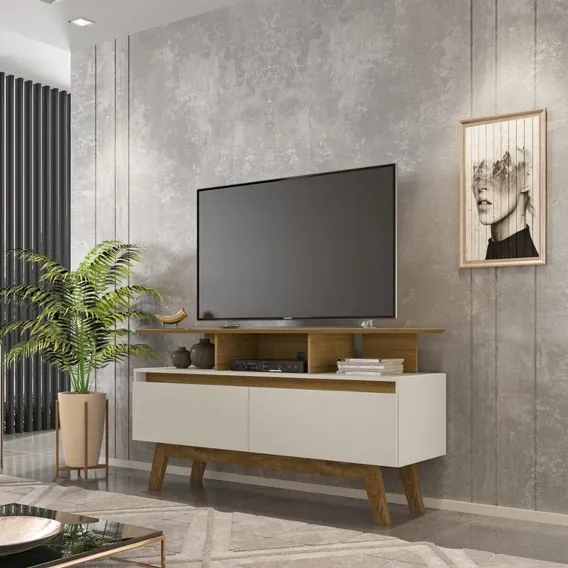 Rack Tv At茅 50 Polegadas 2 Portas Retr么 Multim贸veis Cr45294 Cor Cinamomo/Off white Foto 1