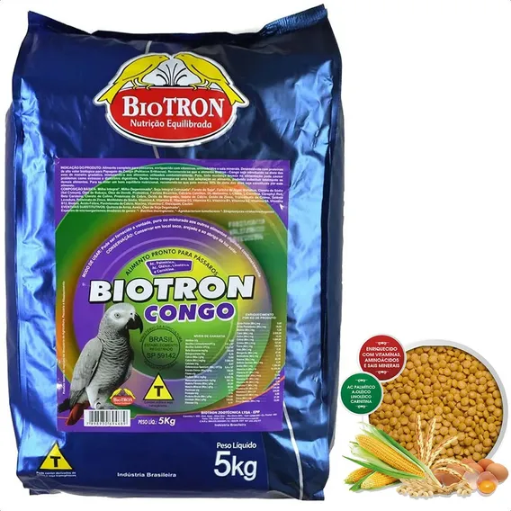 Ração Extrusada Papagaio Do Congo 5kg Biotron Alim. Completo Foto 1